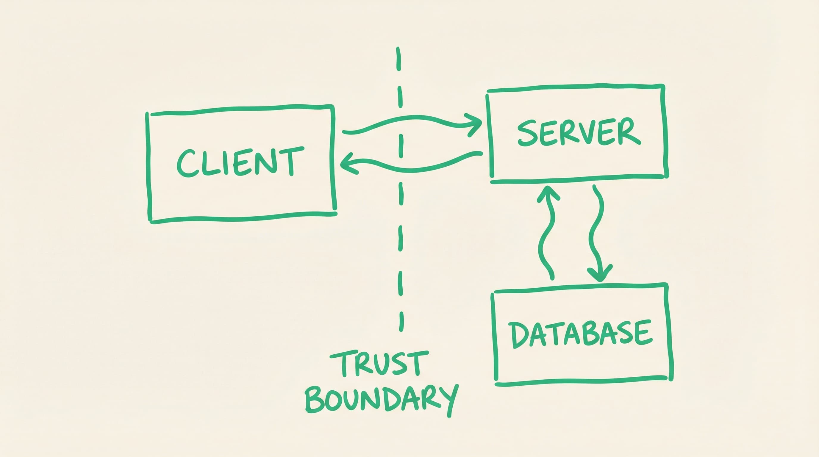 Security architecture review illustration showing trust boundaries and data flows